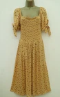 DOROTHY PERKINS YELLOW FLORAL SHIRRED BUST MIDI SUN DRESS SIZE 18 TEA PUFF SLEEV