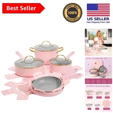 Epic 12-Piece Pink Nonstick Cookware Set with Glass Lids - PFOA-Free & Stylish