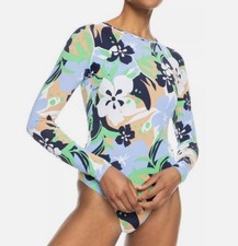 NWT ROXY Women's Long Sleeve Swimsuit One Piece Rashguard Floral S, 100 MSRP