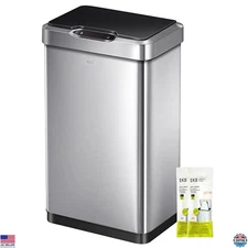 50L Touchless Motion Sensor Trash Can, Rectangular, Brushed Stainless Steel