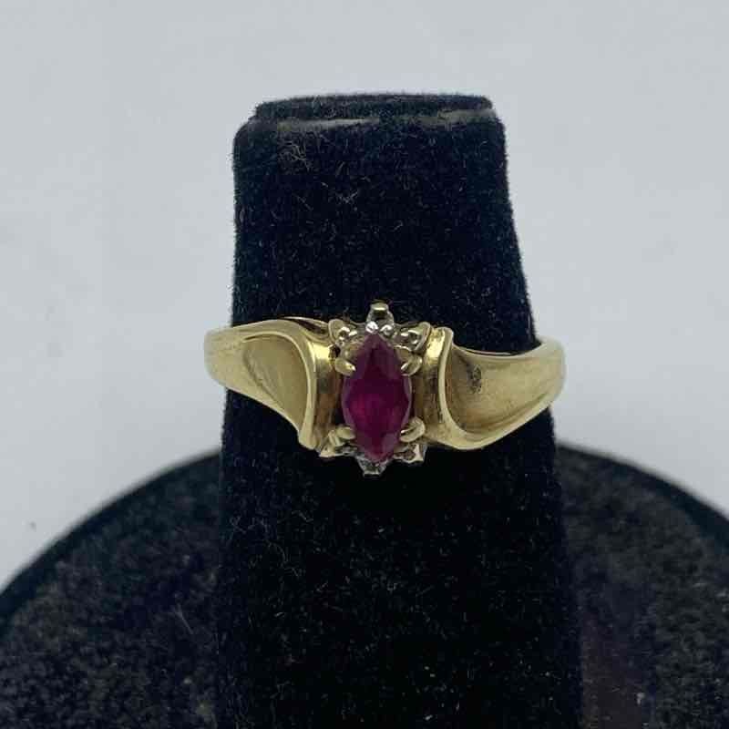 Pranda 14K Yellow Gold Marquise Ruby Diamond Bypass Ring Size 4.5 2.1g