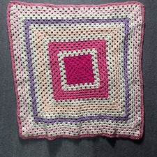 Handmade Crochet Granny Square Baby Blanket 36 X 36 Pink White Lavender Pastel