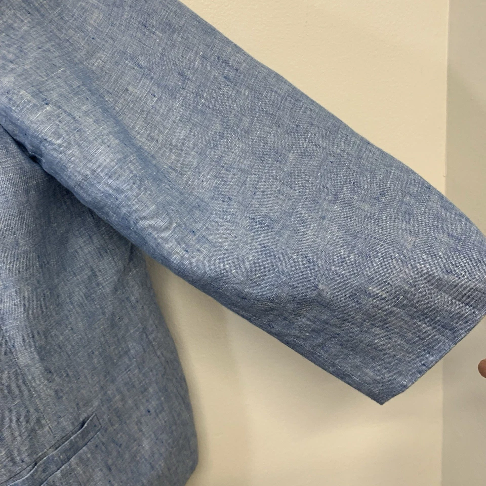 Talbots Linen Blazer Jacket Open 22W Blue Lined Pockets Business Casual Office - Image 3 of 4