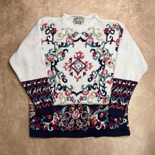 Vintage 90s Heirloom Collectibles Abstract Floral Sweater Multicolor Renaissance