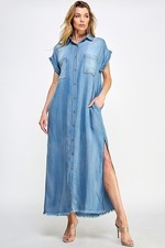 Casual Maxi Chambray Denim Dresses for Women - Small Large