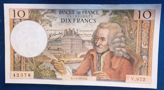 55 59) billet de 10 Francs Voltaire du 5 4 1973 V.872 en TTB