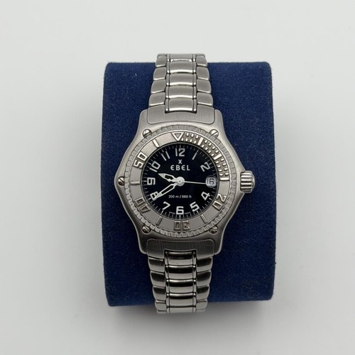 Ebel Discovery Stainless Steel Diver Watch 200M Black Dial Date Swiss Made