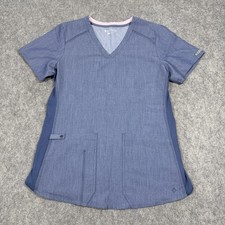Med Couture V-neck Short Sleeve Medical Scrub Top Fits Women's Size Small Blue
