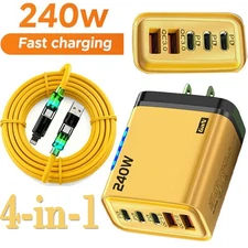 240W Fast Charging Wall Charger & 4-IN-1 Cable For Samsung iPhone Android Phone