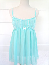 Vintage Y2K Victoria's Secret Sheer Babydoll Slip Lingerie Blue Coquette Sz L