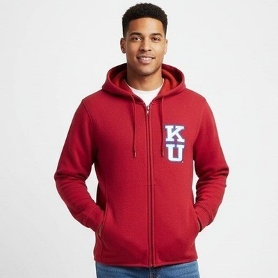 Camp David Full Zip Hoodie Sweater Men S Red KU University Logo Pockets Outdoor