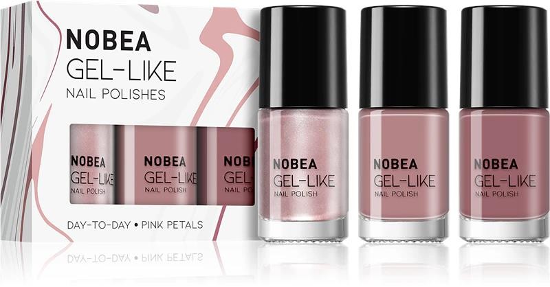 RRP £15 Brand New Boxed NOBEA GEL-LIKE Nail Polishes gift set Pink Petals 3x 6ml