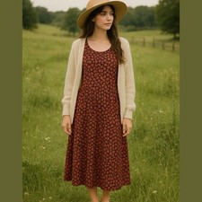 Old Navy Womens Sleeveless Midi dress Floral Size L Red Boho Cottagecore Prairie