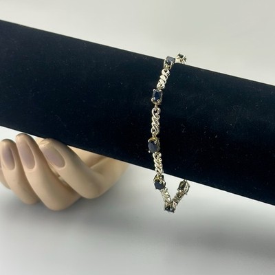 STS 925 STERLING Silver BLUE TOPAZ Link Bracelet!