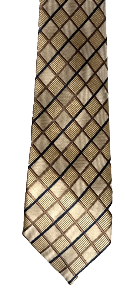 Corbata Sears Poli Dorado y Beige/Marrón Claro Cuadros 62x3 1/4" Foto 4 de 4