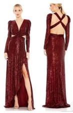 Mac Duggal Sequined Criss Cross Halter Long Sleeve Maxi Dress Size 6