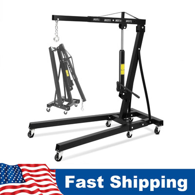 2 Ton Hydraulic Engine Hoist Heavy Duty Folding Shop Crane with 6 Swivel Casters