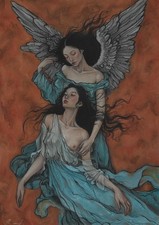 original drawing 30 x 40 cm 58ShbA artwork pastel modern women angel