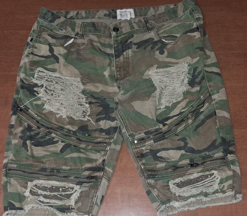 Smoke Rise distressed wood camouflage cargo short Moto Mid Rise Stretch 42