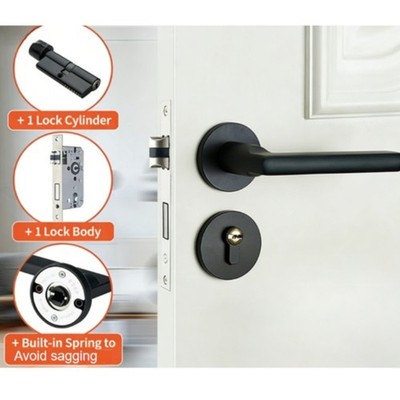 Black Door Lock System with Integrated Handle Manganese Steel Quiet Closing