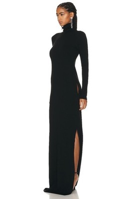 Saint Laurent Black Long Wool Dress   New | Size M | Turtleneck & Side Slit