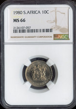 1980 South Africa 10 Cents NGC MS66 Quality