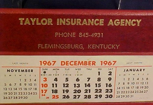 Vintage 1967 Taylor Insurance Standing Calendar Flemingsburg Kentucky Aetna - Picture 2 of 6
