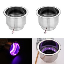 2x Rv Camper Boat Yacht Stainless Steel Cup Bottle Drink Holder Purple Led Light