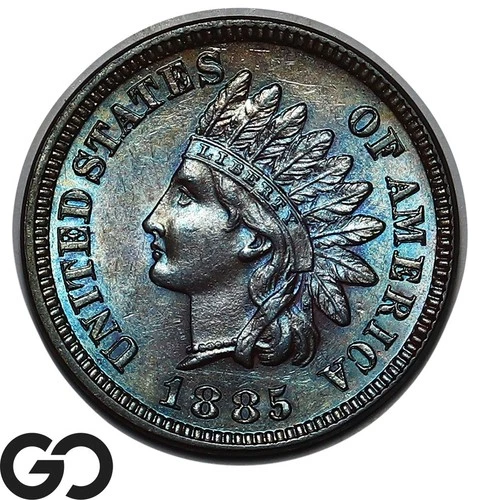 1885 Indian Head Cent Penny, Beautiful Violet Color Choice Gem BU++ Tougher Date