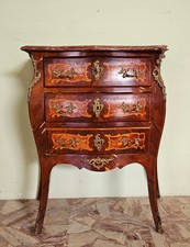 Como Comoncino Cassettiera Bombata Con Marmo E Bronzi Antica Intarsiata Framcese