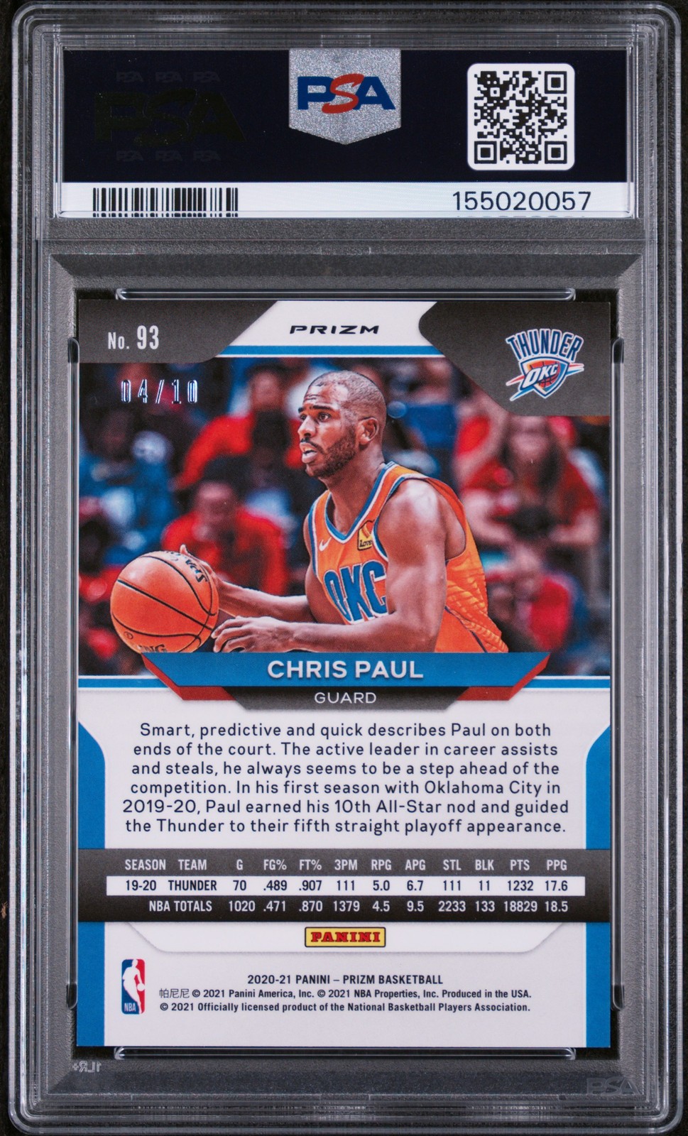 2020 PANINI PRIZM GOLD PRIZM #93 CHRIS PAUL 4/10 PSA 9 view 2