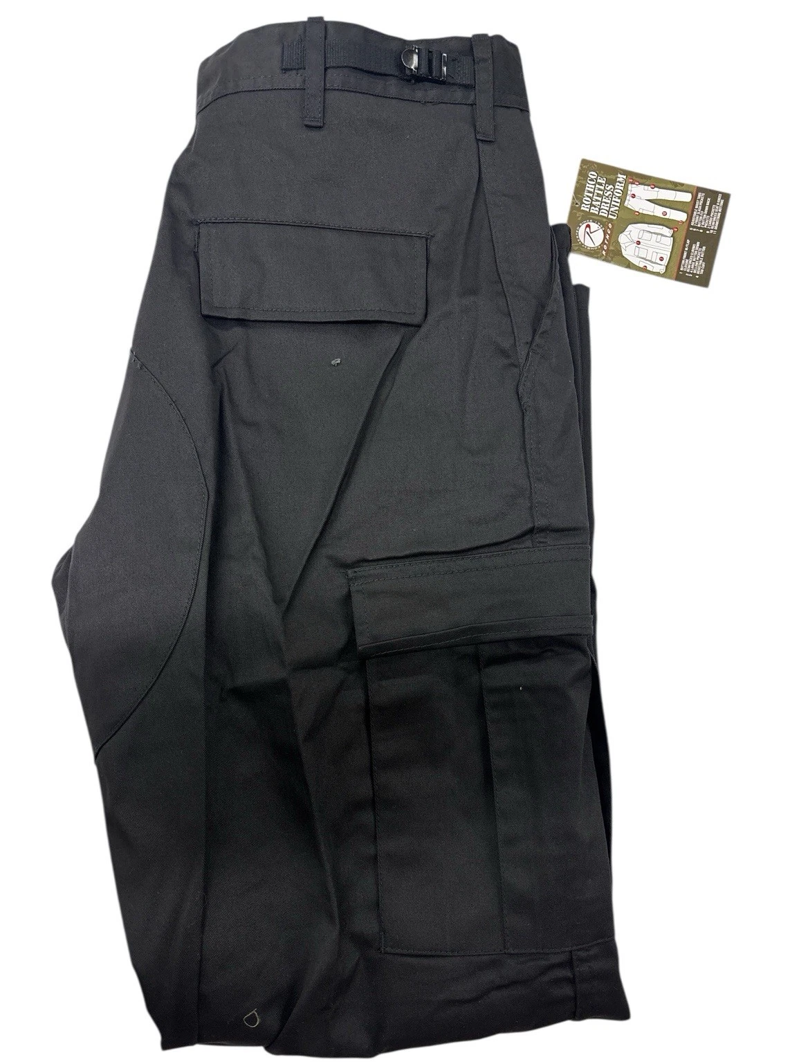 Rothco 7971 Unisex Black BDU Pants Military Style Button Fly Cargo Large NWT