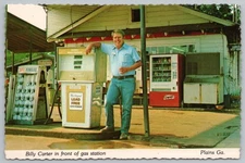 Billy Carter Station Amoco Gas Pump Quaker State Oil Plains GA Postcard UNP 4x6 