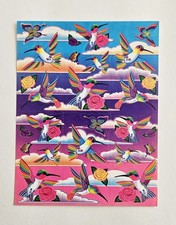 Vtg Lisa Frank Stickers S279 Dashly The Hummingbird Full Sheet roses butterflies