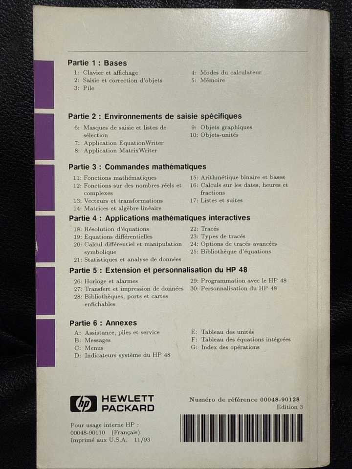 HP 48G Series FRENCH Advanced User's Reference Manual | Manuel d'utilisation - Image 2 of 3