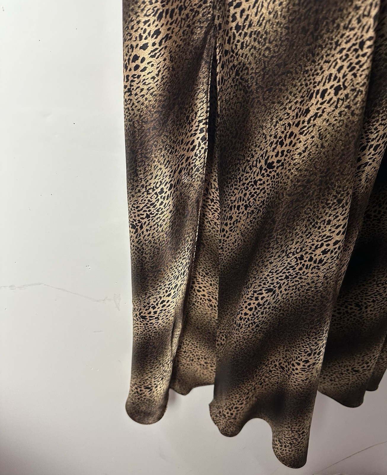 Vtg California Dynasty Maxi Slip Dress Leopard Satin Gown Straps Glam 90s Y2K XL