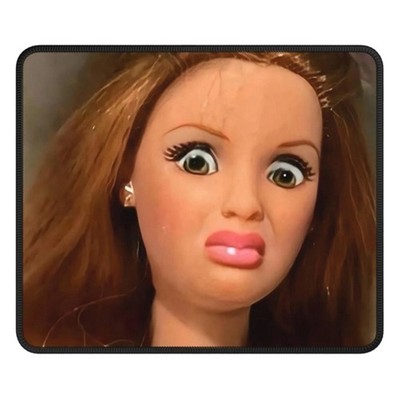 Rubber Mouse Pad With Hilarious Doll Face Print And Grip Backing For Work Gaming