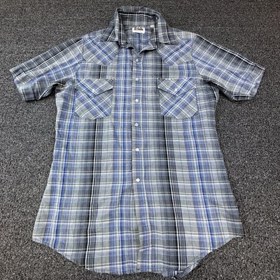 Ely Cattleman Shirt Mens S Gray Short Sleeve Button-Up Plaid Cotton Casual