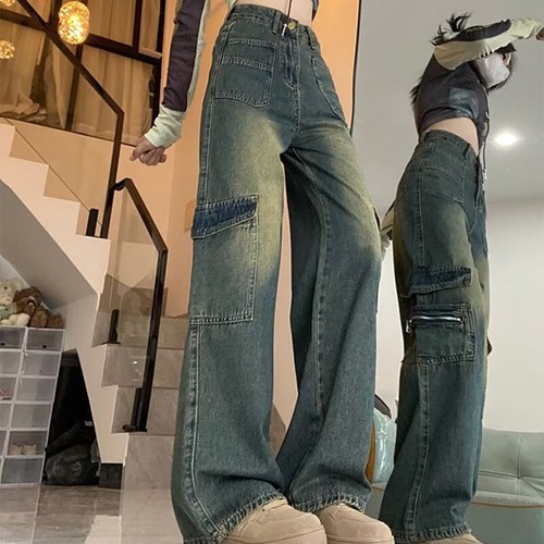 Casual Y2K Jeans for Women High Waist Wide Leg Cargo Pants Spring Style - Picture 6 of 72