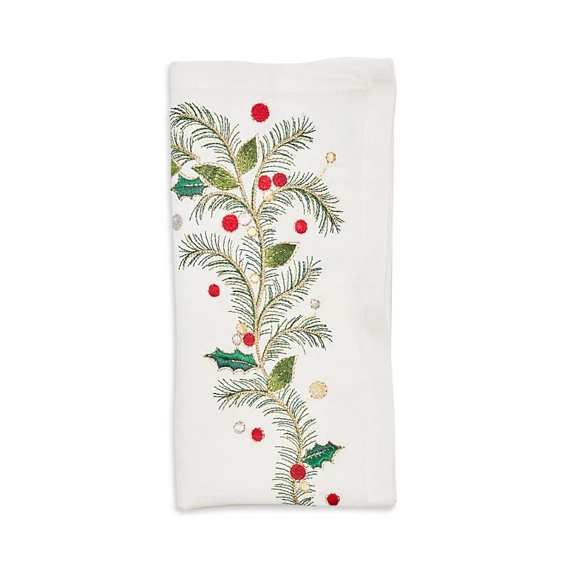 Kim Seybert Christmas Xmas Carol Linen Napkin, 21 x 21, Each, New