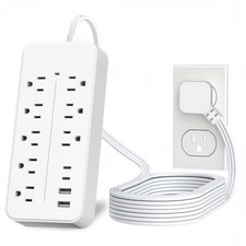 Flat Extension Cord 15 ft Surge Protector Power Strip 8 Outlets 4 USB Flat Plug