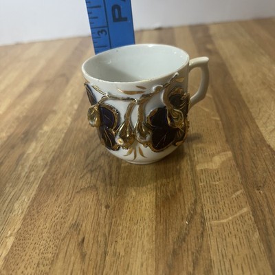 VTG Gold and Blue 3D Sculpted German Porcelain Teacup Galluba and Hofmann