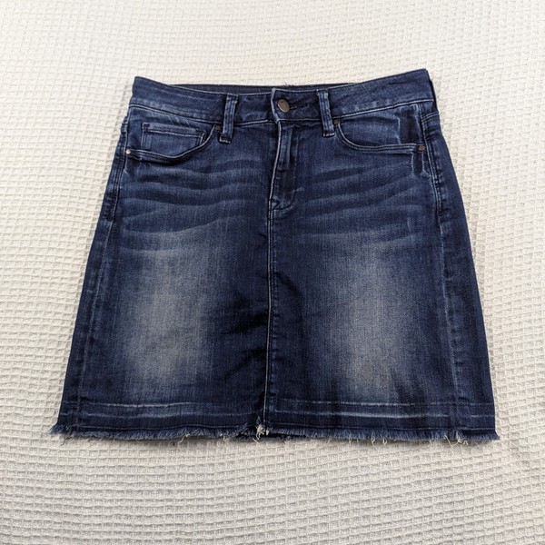Mavi Alice Womens Denim Mini Skirt XS Blue Raw Hem Stretch Jean Skirt