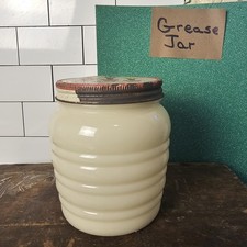 Wartime Glass Anchor Hocking Fire King Ivory Grease Jar With Tulip Lid 1940s