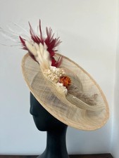 Elegant Feathered Sinamay Hat for Special Events, weeding, Ascot