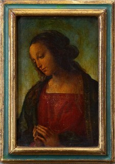 After Pietro Perugino (1446 1523) Small Vintage Print of Virgin Mary in Prayer