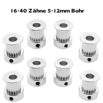 GT2 Riemenscheibe 16-40 Zähne 5-12mm Bohr 6mm Zahnriemen 3D-Drucker CNC Zahnrad