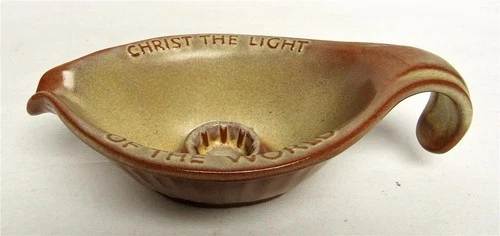 Vtg Frankoma Oral Roberts Candle Holder Christ the Light of the World - 1971