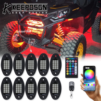 UTV ATV 10 Pods 150 LED Rock Light Kit RGB Bluetooth Remote for Can Am Commander