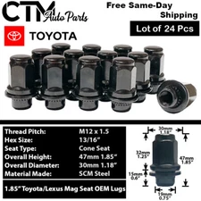 24Pc 1.85" TALL BLACK TOYOTA 4RUNNER TACOMA OEM FACTORY LUG NUT MAG SEAT 12x1.5